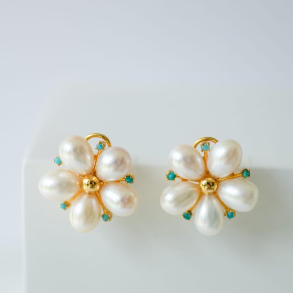 White Champa Earrings – Turquoise White Champa Earrings – Turquoise