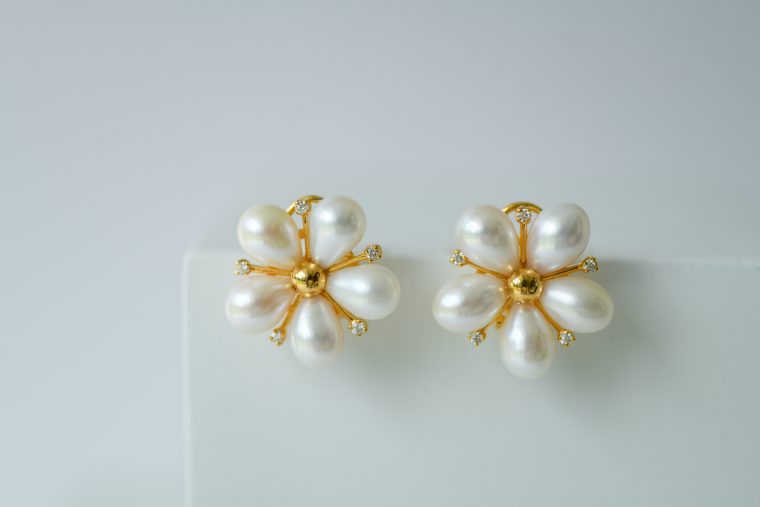 White Champa Earrings - Gold Plated - Image 3