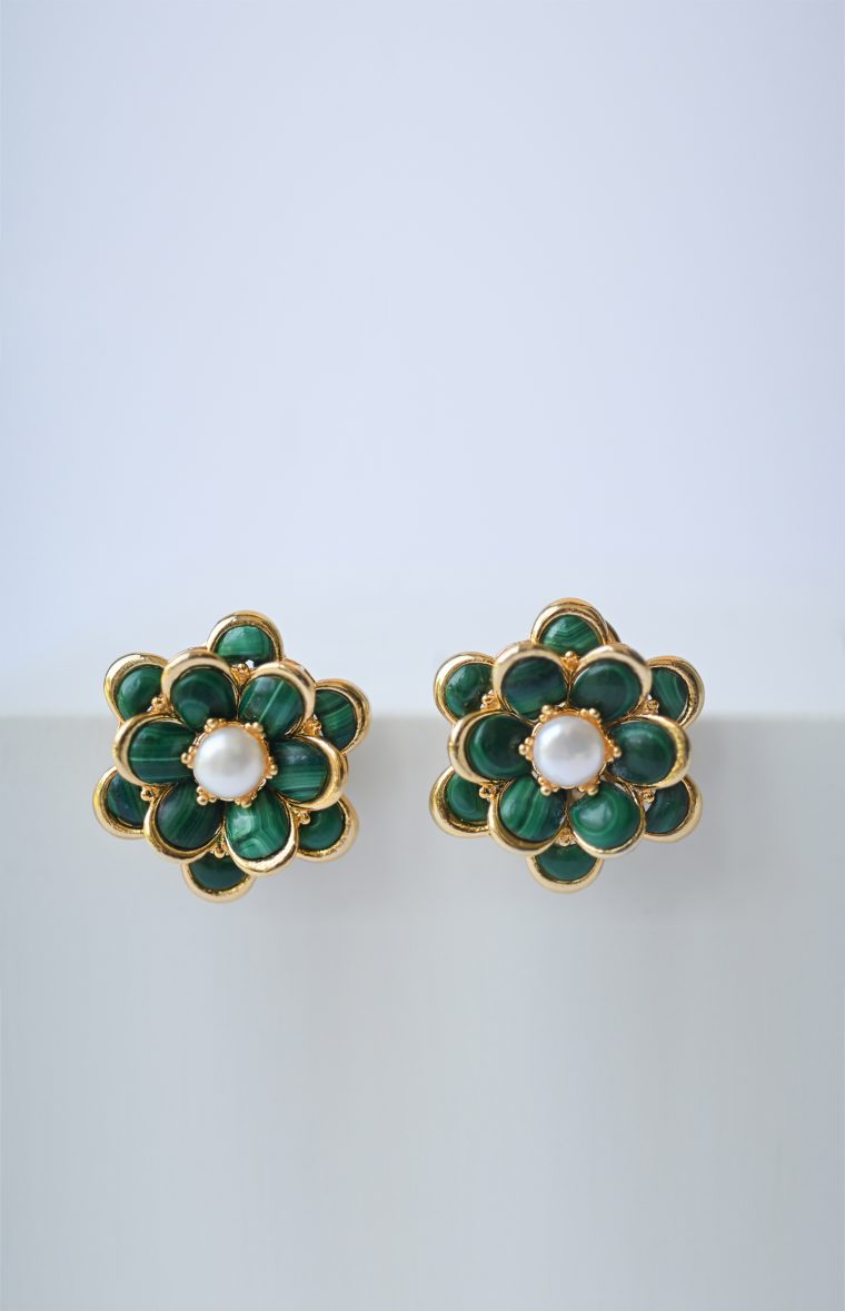 Malachite Climbing Rose Earrings