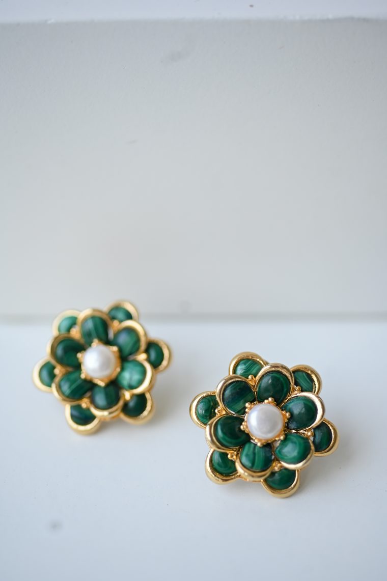 Malachite Climbing Rose Earrings - Image 4