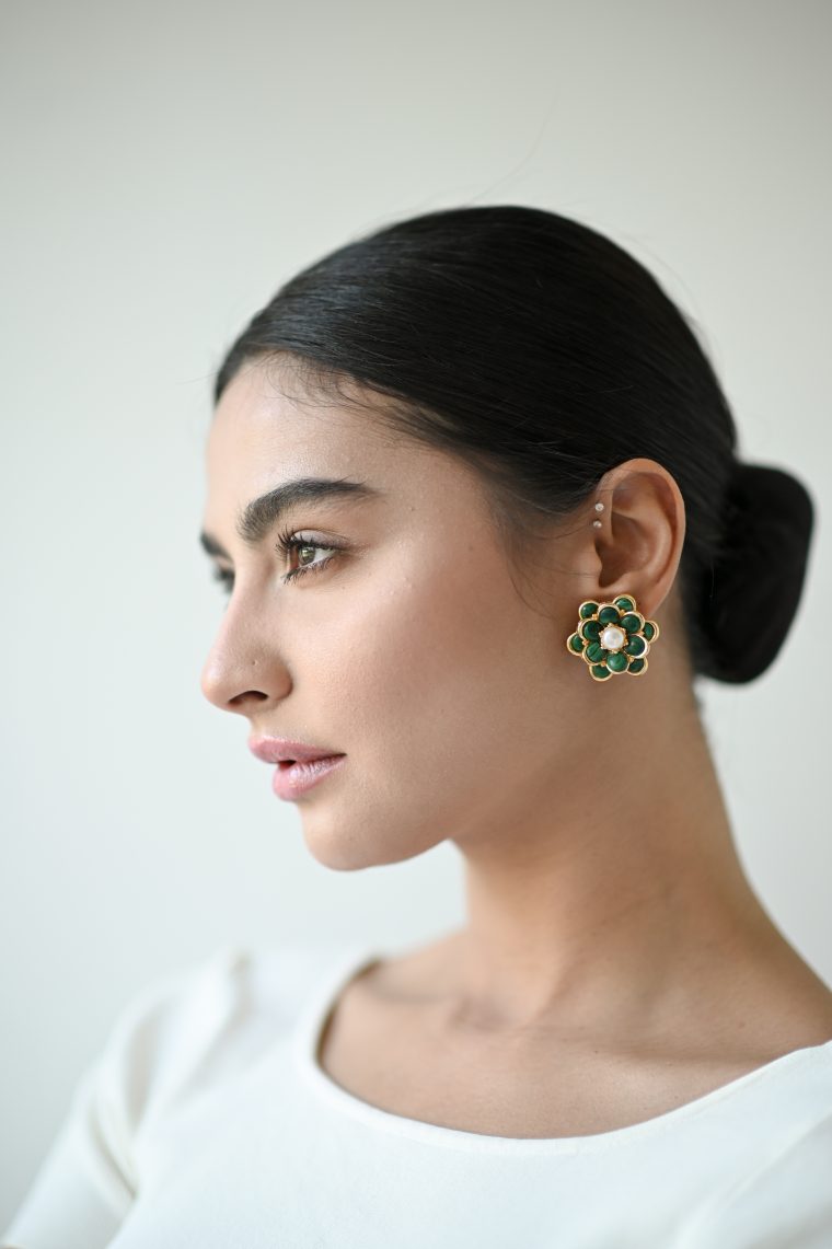 Malachite Climbing Rose Earrings - Image 2