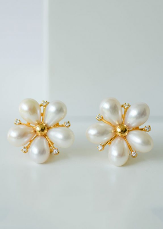 White Champa Earrings - Gold Plated