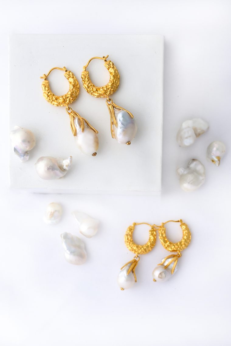 Gilded Molten Hoops - Baroque Pearls - Image 3