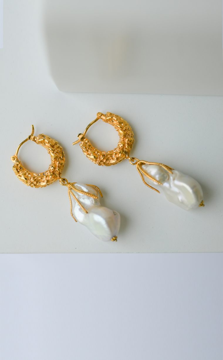 Gilded Molten Hoops - Baroque Pearls