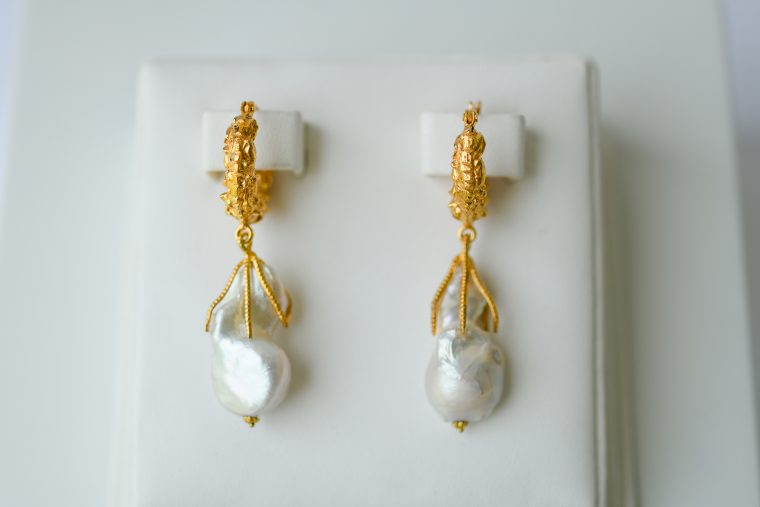 Gilded Molten Hoops - Baroque Pearls - Image 5