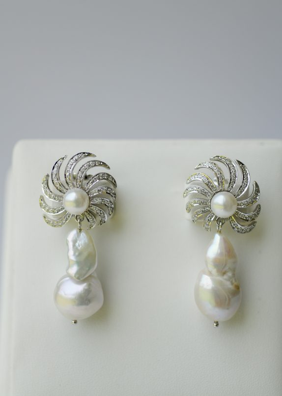 Starburst Earrings- White Pearls